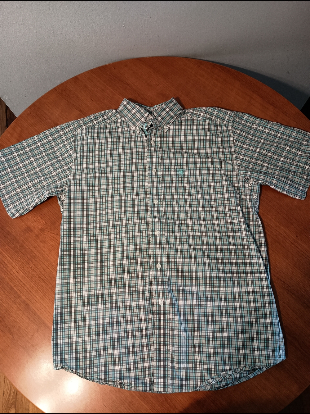 Ariat Pro Series Men’s Short Sleeve Button Up Shirt Plaid Blue Size Medium